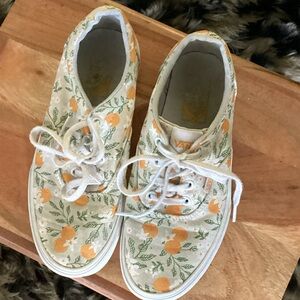Vans Orange and Green Floral Sneakers - Size 7